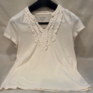 Chico's Cream Ruffled Short Sleeve Top